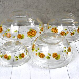 Durable Heat-Resistant Glass Serving Bowls - Sunflowers "Flower Dute" - Set of 4